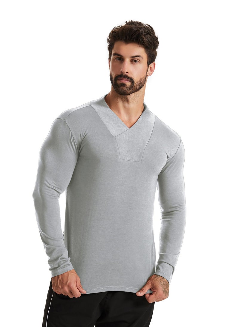 Loquat Men Quick Dry Breathable Sports Long Sleeve T-Shirt Grey  - Image 2