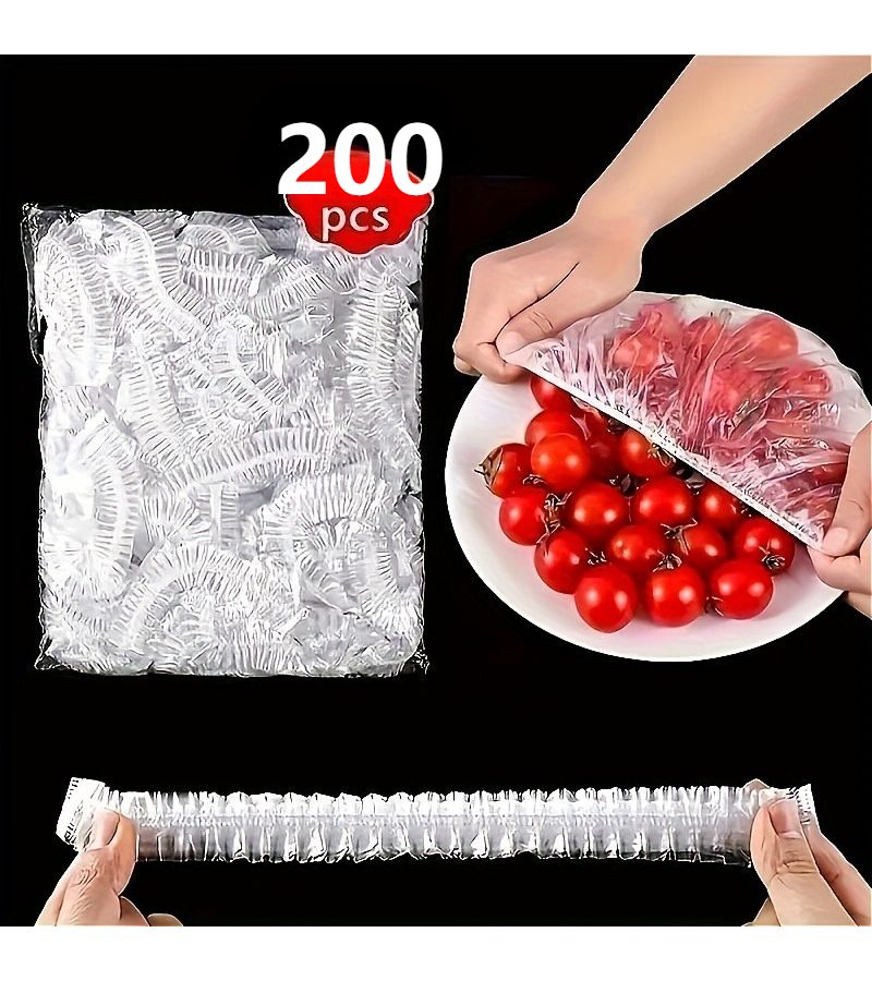 200 قطعة أغطية طعام مرنة قابلة لإعادة الاستخدام، أغطية شفافة قابلة للتمدد لأطباق وأوعية السد - Image 1
