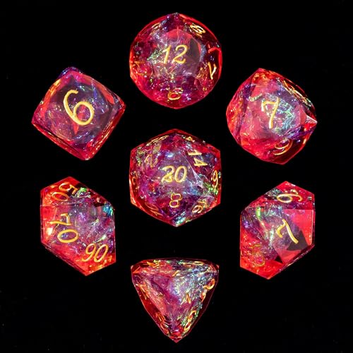 CRITALLIC 7PCS DND Dice SetTransparent Sharp Edge Dice Set DD RPG Polyhedral Diefor Dungeons and Dragons TTRPG Games Roleplaying Gameswith Gift BoxRed - Image 1