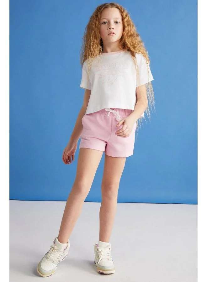 GRIMELANGE SUZANNE-GRM24048 100% cotton girl's shorts and t‑shirt set Pink Top‑Bottom Set.