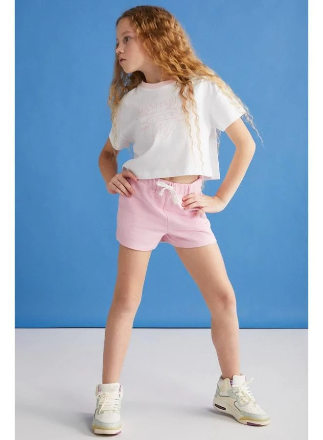 GRIMELANGE SUZANNE-GRM24048 100% cotton girl's shorts and t‑shirt set Pink Top‑Bottom Set.