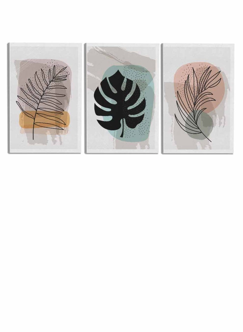 LOWHA Set Of 3 Framed Canvas Wall Arts Stretched Over Wooden Frame, Abstract Botanical Paintings, For Home, Living Room, Office Decor - Image 4