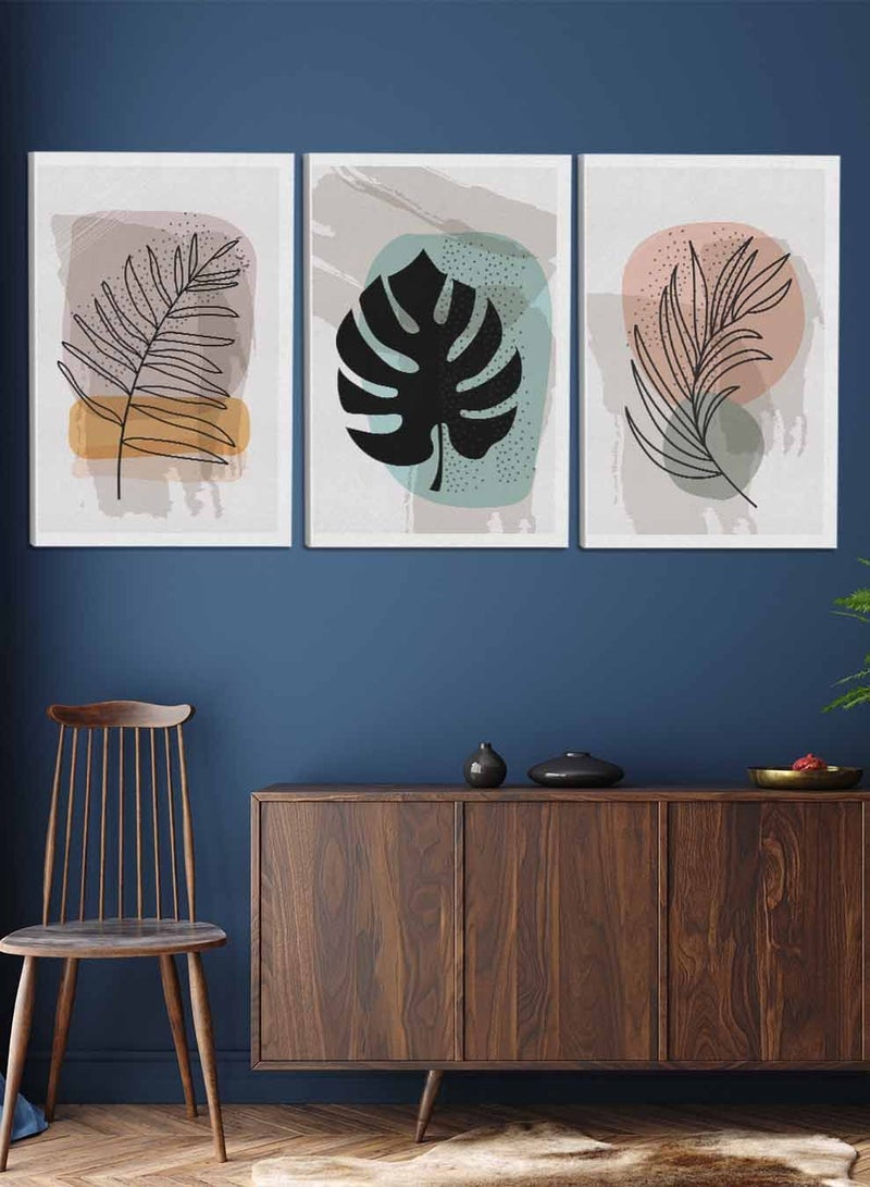 LOWHA Set Of 3 Framed Canvas Wall Arts Stretched Over Wooden Frame, Abstract Botanical Paintings, For Home, Living Room, Office Decor - Image 3