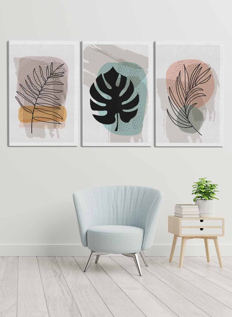 LOWHA Set Of 3 Framed Canvas Wall Arts Stretched Over Wooden Frame, Abstract Botanical Paintings, For Home, Living Room, Office Decor - Image 1