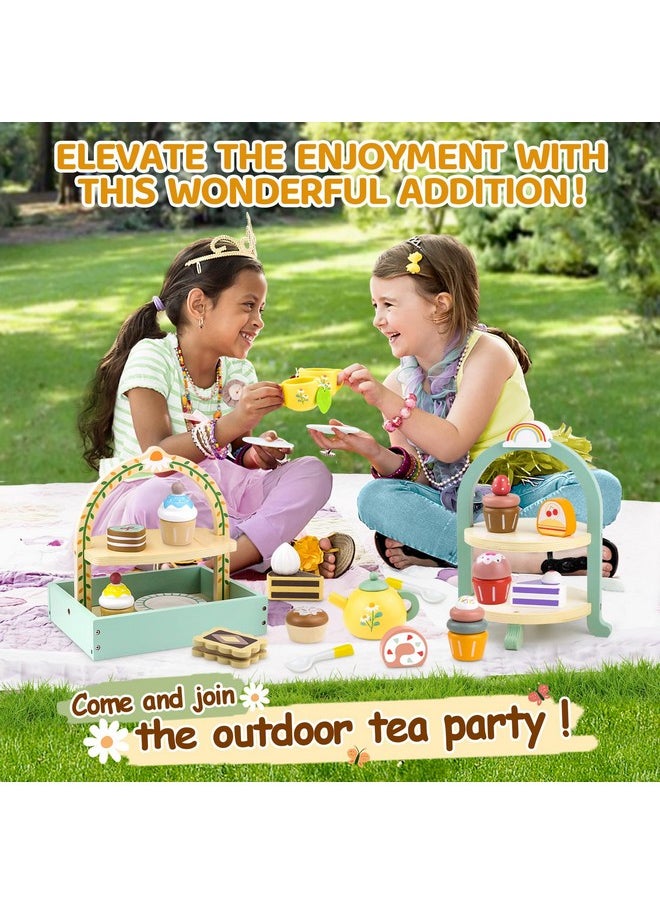 Airlab - Wooden Tea Sets for Little Girls 1-3 Play Food Cake Toys Toddlers 3-5 Kitchen Accessories Pretend Play Princess Playset for 2 3 4 5 6 Year Old Girl Boy Party Birthday Gift - Image 1