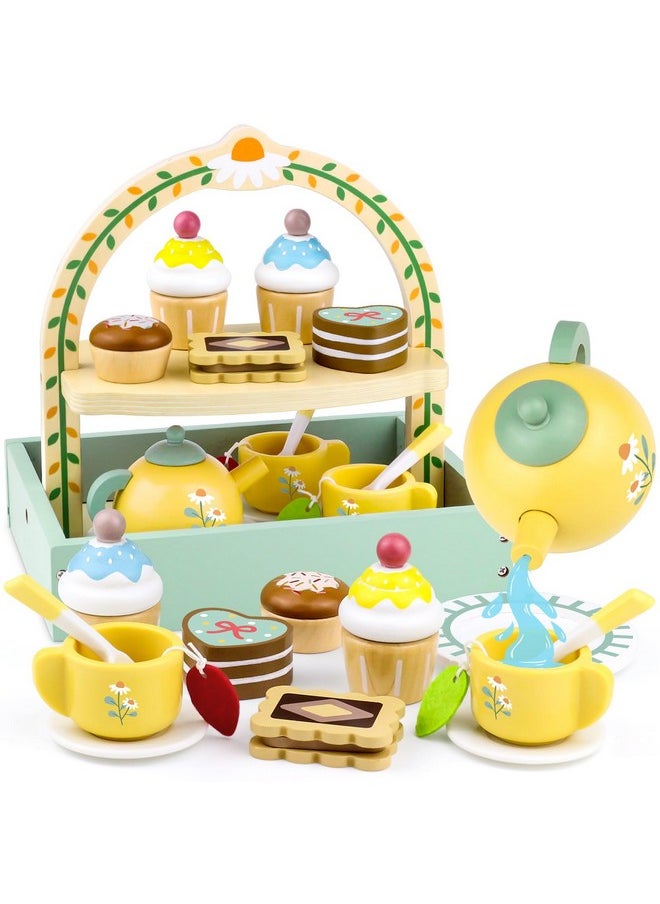 Airlab - Wooden Tea Sets for Little Girls 1-3 Play Food Cake Toys Toddlers 3-5 Kitchen Accessories Pretend Play Princess Playset for 2 3 4 5 6 Year Old Girl Boy Party Birthday Gift - Image 1