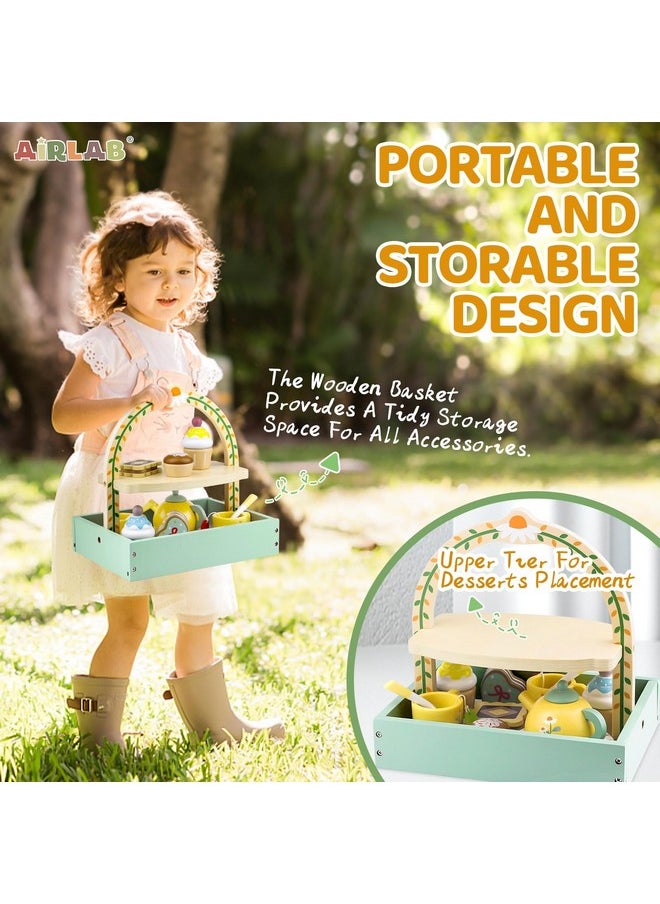 Airlab - Wooden Tea Sets for Little Girls 1-3 Play Food Cake Toys Toddlers 3-5 Kitchen Accessories Pretend Play Princess Playset for 2 3 4 5 6 Year Old Girl Boy Party Birthday Gift - Image 1