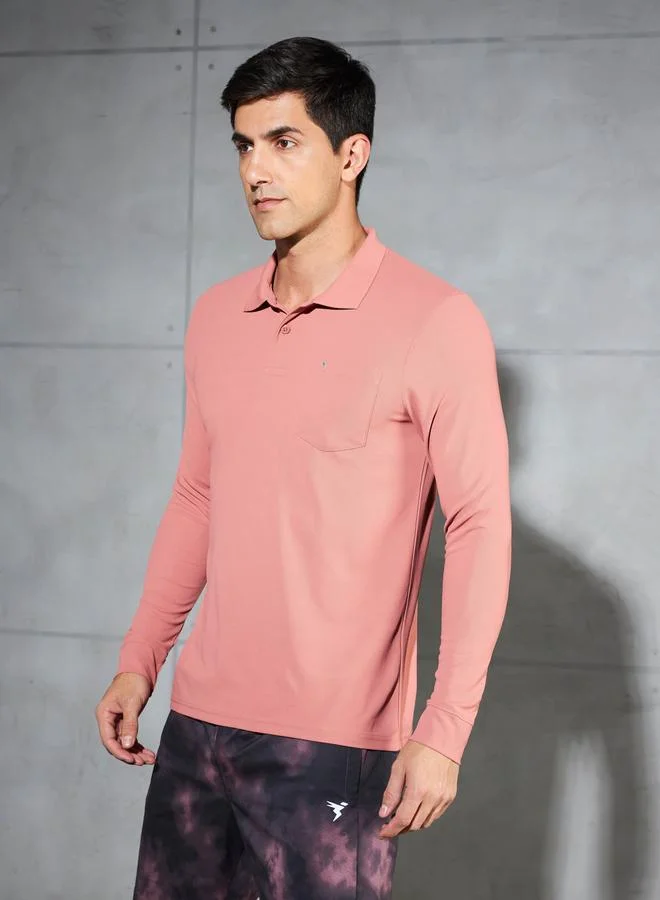 Technosport Pink Solid Polo T-Shirt With Pocket Detail for Men | Best Price UAE