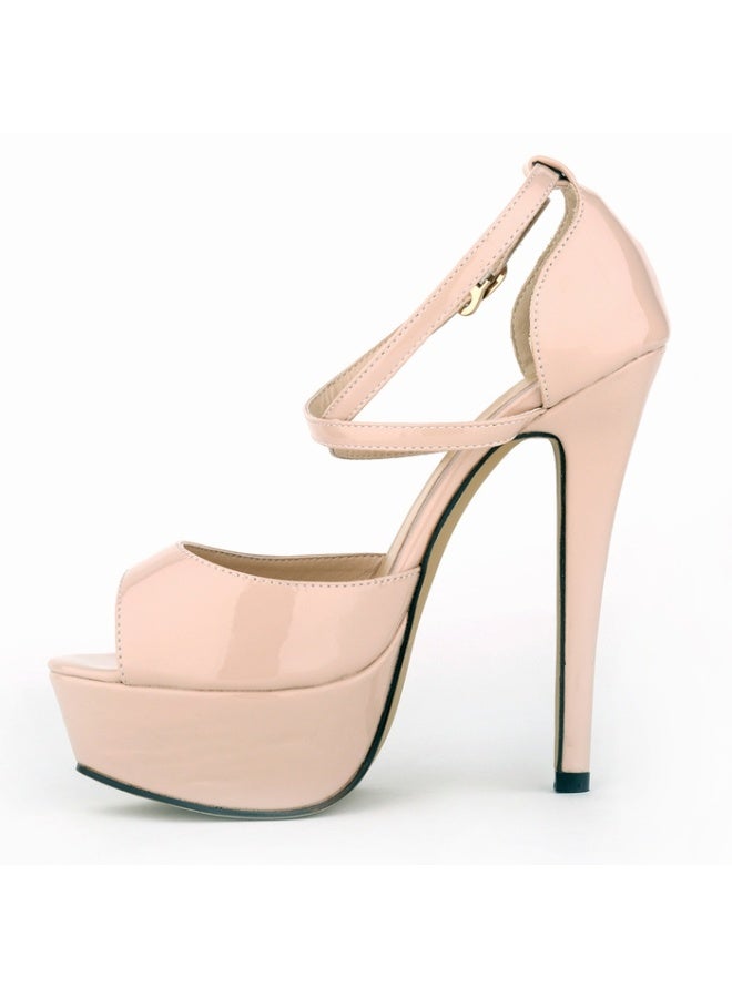 Loquat Hollow Peep-Toe Patent Leather Ultra-High Heel Sandals 14cm Nude - Image 2