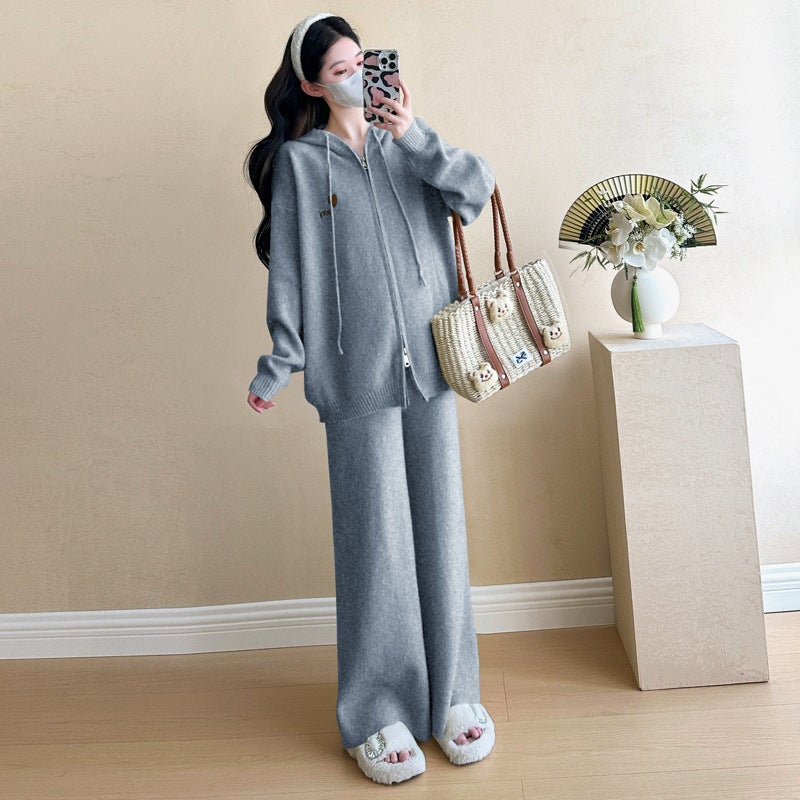 2024 Fashionable Maternity Clothing Set Autumn/Winter Loose-Fit Knit Outerwear Belly Covering Womens Fashion Outerwear Dark gray suit 