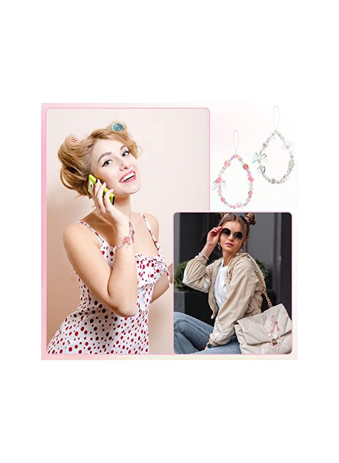 Green Tiger Phone Lanyard Beaded Wrist Strap, Kawaii Rainbow Phone Chain Strap for Women Girls Beads Pearl Bracelet Keychain Phone Accessory Cute Anti-Lost Phone String Decoration - Image 2