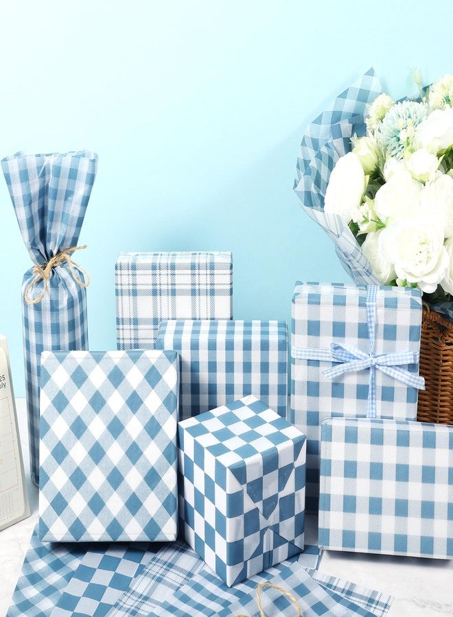 Fabllewavi 100 Sheets Dusty Blue Buffalo Plaids Tissue Paper, 5 Styles Slate Blue Lattice Patterns Wrapping Paper for Spring DIY Crafts Birthday Baby Shower Party Supplies, 13.8 x 19.7 Inch - Image 4