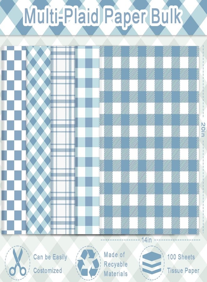 Fabllewavi 100 Sheets Dusty Blue Buffalo Plaids Tissue Paper, 5 Styles Slate Blue Lattice Patterns Wrapping Paper for Spring DIY Crafts Birthday Baby Shower Party Supplies, 13.8 x 19.7 Inch - Image 2