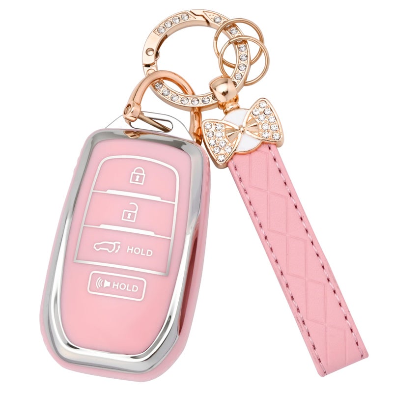 JAMCARI Key Fob Cover for Toyota - 4 Buttons Soft TPU Protection Case with Keychain for Crown Corolla Cross Grand Highlander Tundra Prius Venza Sequoia Land Cruiser Smart Remote Key Shells ï¼ˆPinkï¼‰ - Image 1