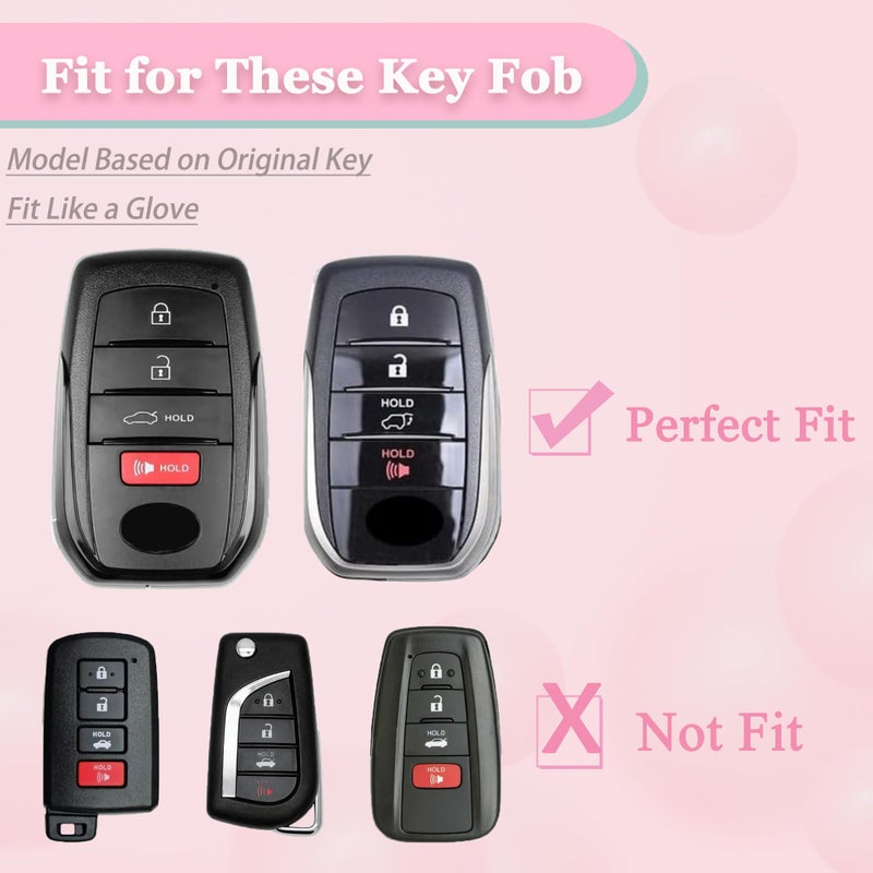 JAMCARI Key Fob Cover for Toyota - 4 Buttons Soft TPU Protection Case with Keychain for Crown Corolla Cross Grand Highlander Tundra Prius Venza Sequoia Land Cruiser Smart Remote Key Shells ï¼ˆPinkï¼‰ - Image 2
