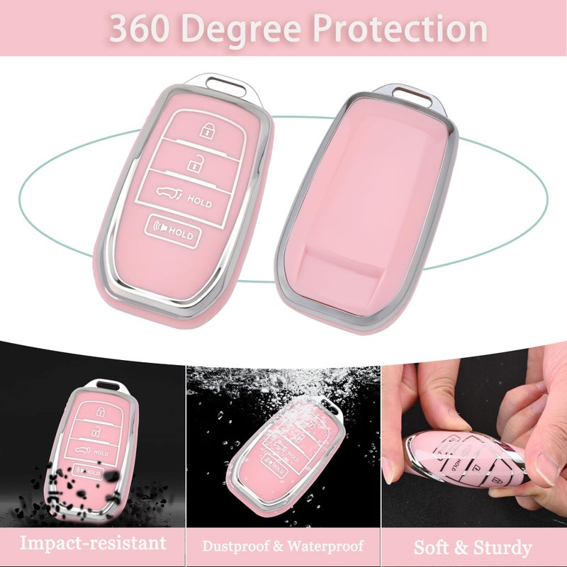 JAMCARI Key Fob Cover for Toyota - 4 Buttons Soft TPU Protection Case with Keychain for Crown Corolla Cross Grand Highlander Tundra Prius Venza Sequoia Land Cruiser Smart Remote Key Shells ï¼ˆPinkï¼‰ - Image 3