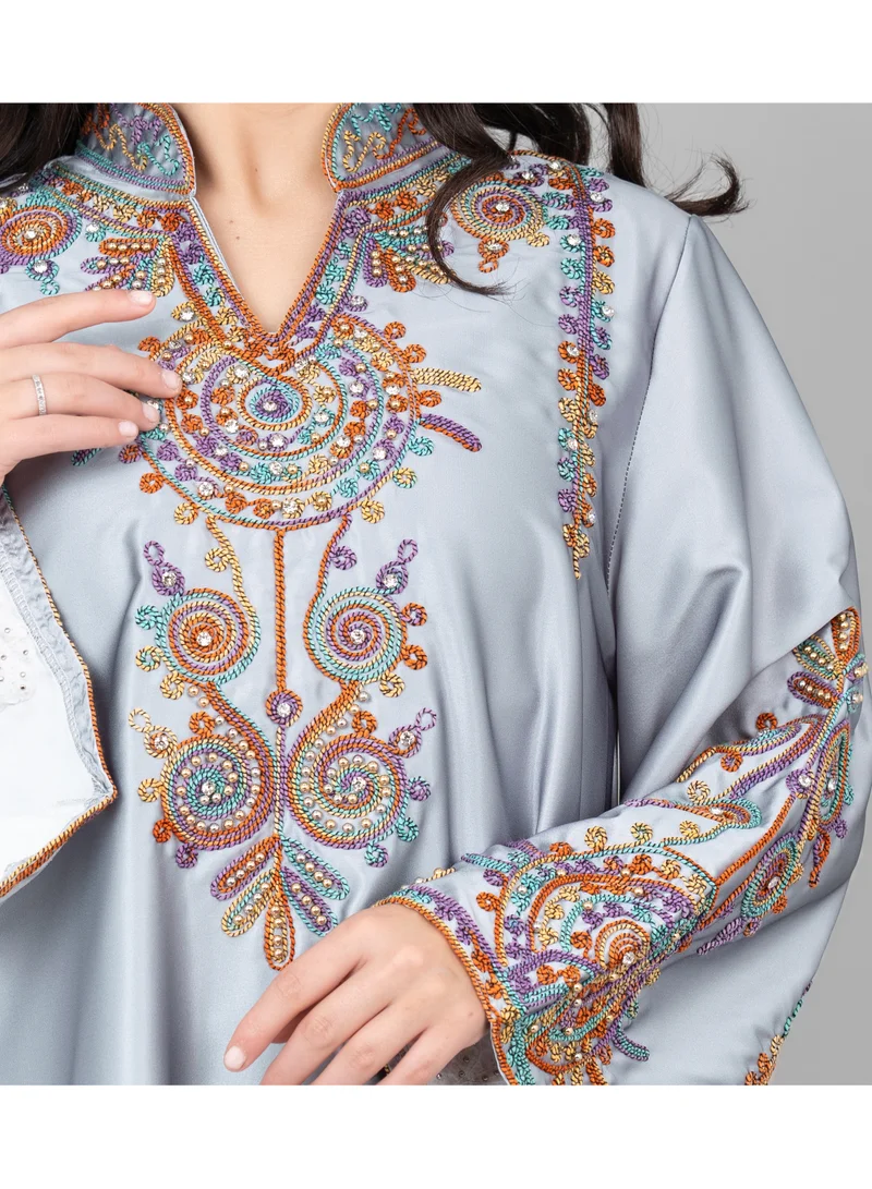 IKKXA Modern Embroidered Jalabiya IK1014 Grey