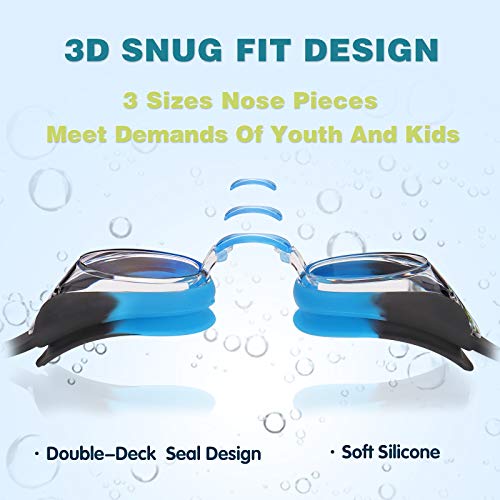 Keary 2 Pack Kids Swim Goggles Swimming Goggles for Toddler Children Girls Boys Youth, Anti-Fog Waterproof UV Protection Crystal Clear Flat Lens Water Pool Goggles with 3 Nose Piece - Image 3