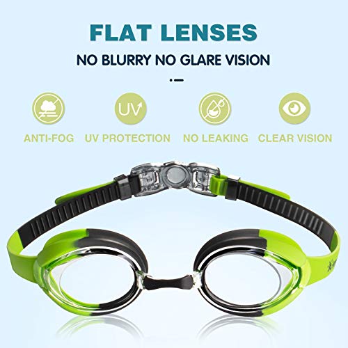 Keary 2 Pack Kids Swim Goggles Swimming Goggles for Toddler Children Girls Boys Youth, Anti-Fog Waterproof UV Protection Crystal Clear Flat Lens Water Pool Goggles with 3 Nose Piece - Image 2