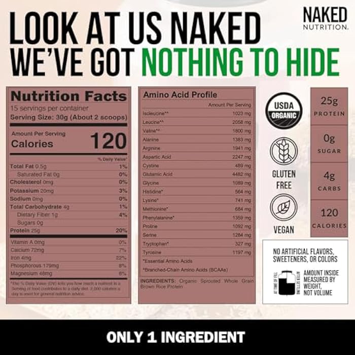 Nakd NAKED Rice 1Lb - Organic Brown Rice Protein Powder - Vegan Protein Powder, GMO Free, Gluten Free & Soy Free. Plant-Based Protein, No Artificial Ingredients - 15 Servings - Image 3