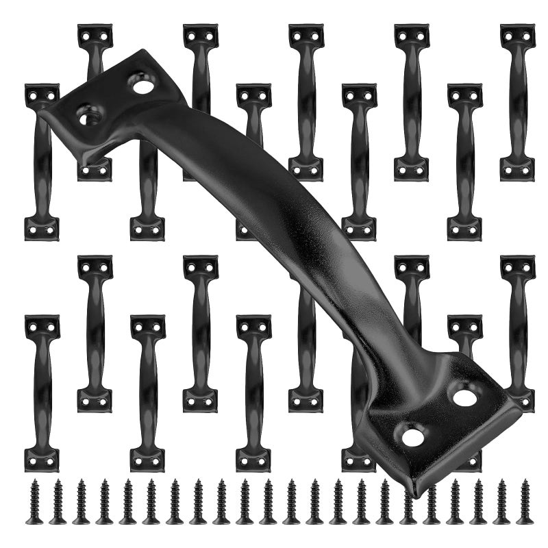 MOUYAT 20 PCS 6 Inch Gate Pull Handle Black Rustic Cabinet Handles Garage Door Pull Handle with Mounting Screws Screen Door Handle for Outdoor Drawer - Image 2