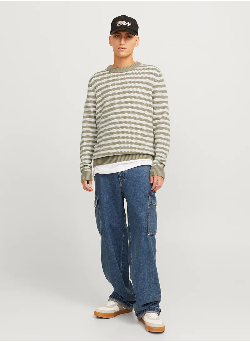 جاك اند جونز Striped Crew Neck Sweater