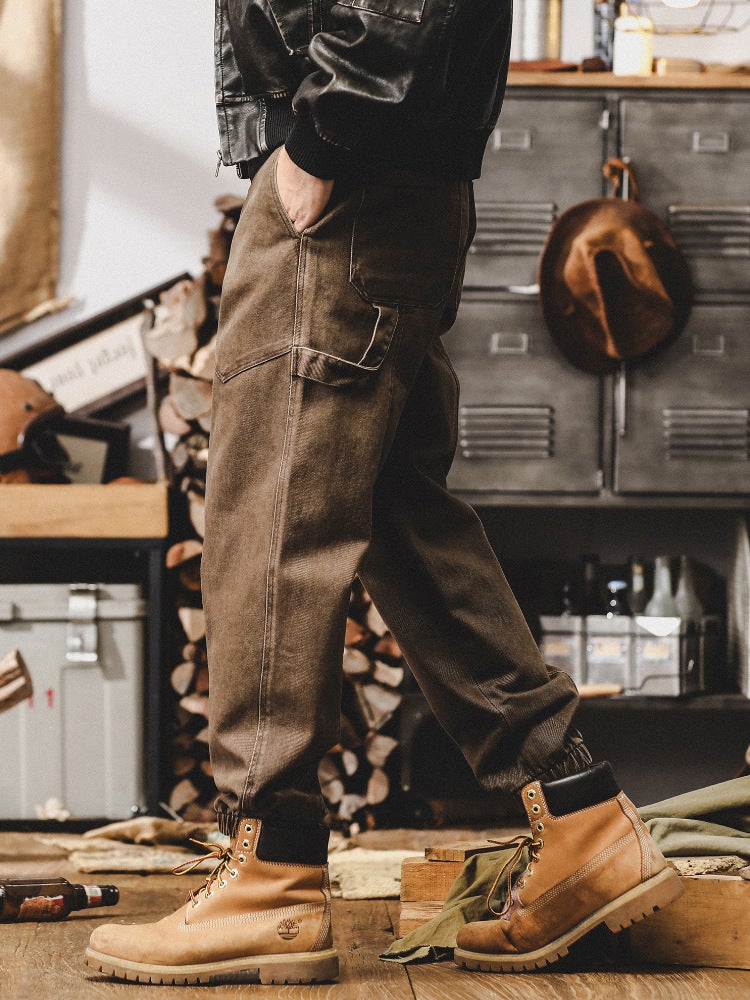 American Retro Heavy Work Pants Mens Autumn New Fashionable Brand Loose Casual Pants Outdoor Leg Trousers Khaki [360g heavy weight]