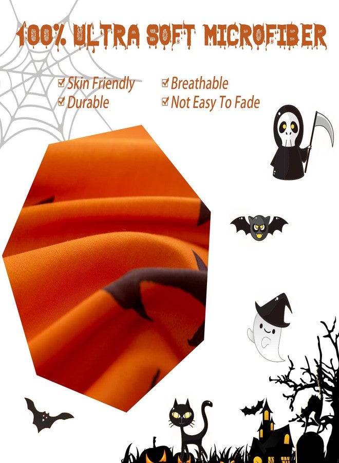 Menghomeus Halloween Duvet Cover Set Queen Size Pumpkin Bedding Set Cartoon Pumpkin Ghost Pattern Fall Festival Themed Comforter Cover Set, 3 Pieces 1 Duvet Cover 2 Pillowcases - Image 3