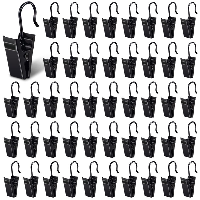 Curtain Clips with Hook 100 Pack Small Metal Hangers for Outdoor Camp Tent Decor Vendor Booth Display Awning Light Party Art Photos Tablecloth Black