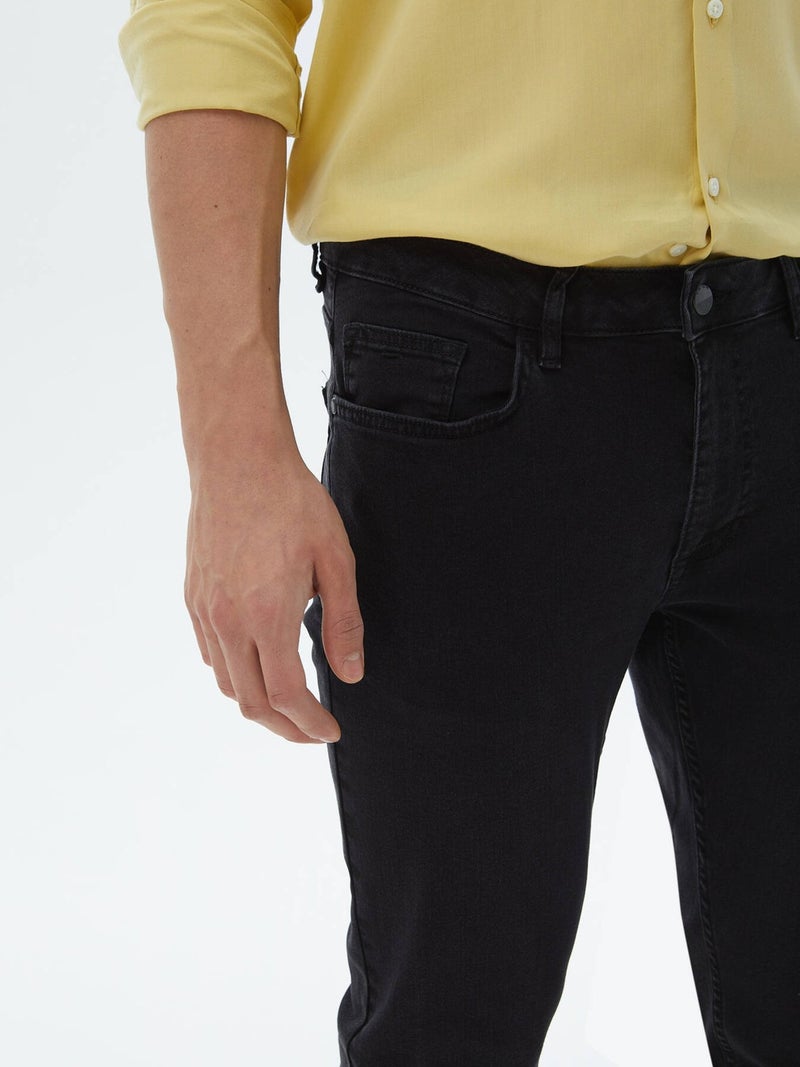 Kip Black Slim Fit Denim Cotton Blend Trousers  - Image 4