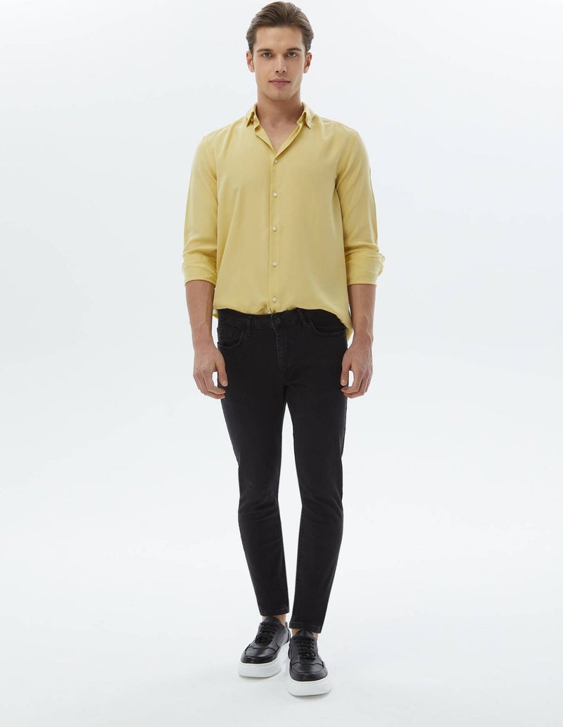 Kip Black Slim Fit Denim Cotton Blend Trousers  - Image 1