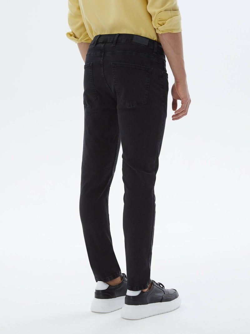 Kip Black Slim Fit Denim Cotton Blend Trousers  - Image 5