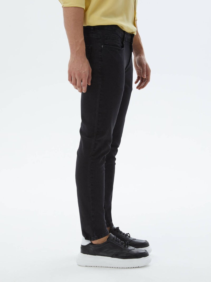 Kip Black Slim Fit Denim Cotton Blend Trousers  - Image 3