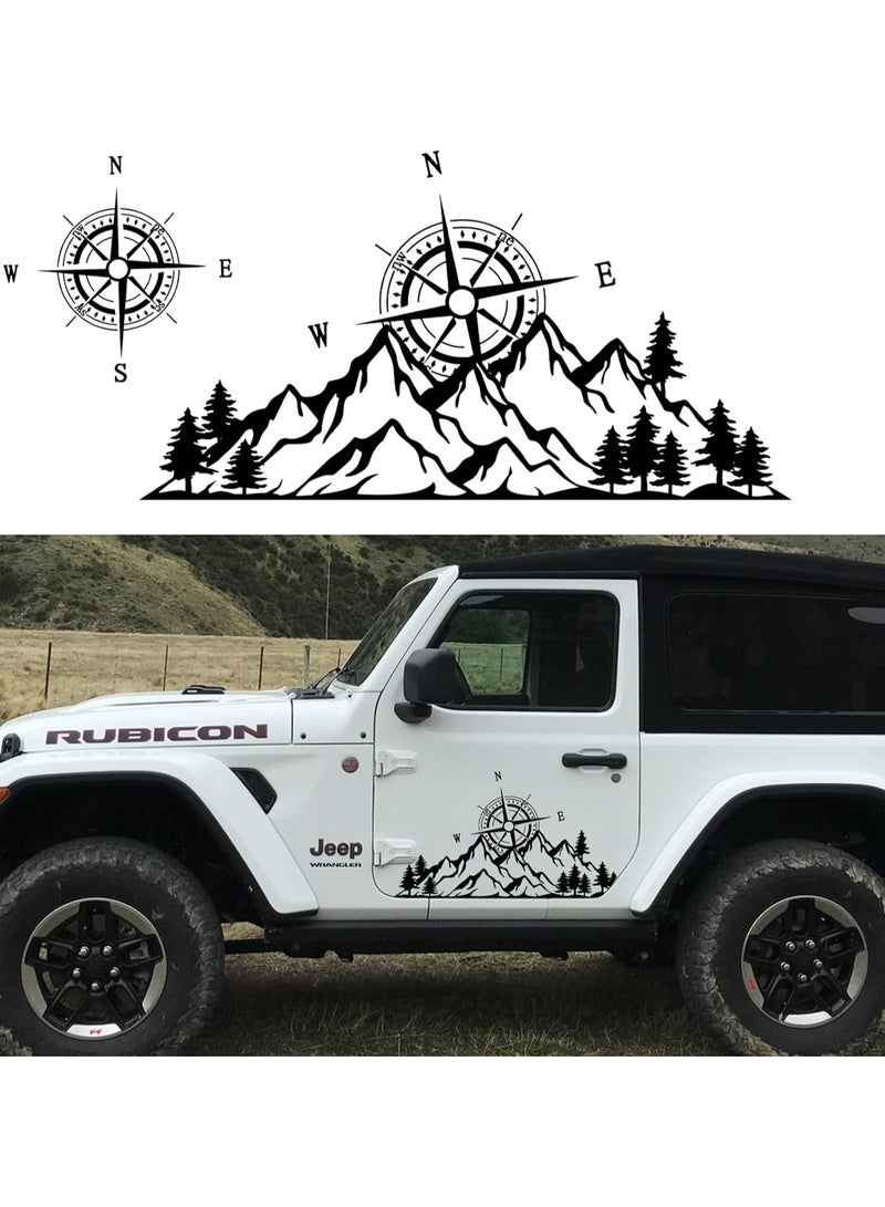 مؤسسة فكرة اليوم ملصق غطاء محرك السيارة على شكل بوصلة وجبل، ملصق جانبي لجسم السيارة، ملصق غطاء محرك السيارة، ملصقات فينيل مقاومة للماء، ملصقات رسومية من الفينيل للسيارات والشاحنات والمركبات الترفيهية والسيارات الرياضية متعددة الاستخدامات والمركبات الخارجية - Image 1