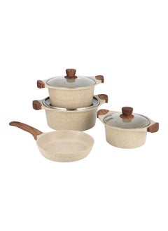 7 Pieces London Cast Aluminum Cookware Set Cream Granite 28 cm