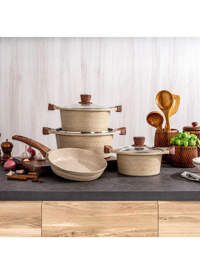 ALBERTO - 7 Pieces London Cast Aluminum Cookware Set Cream Granite 28 cm - Image 1