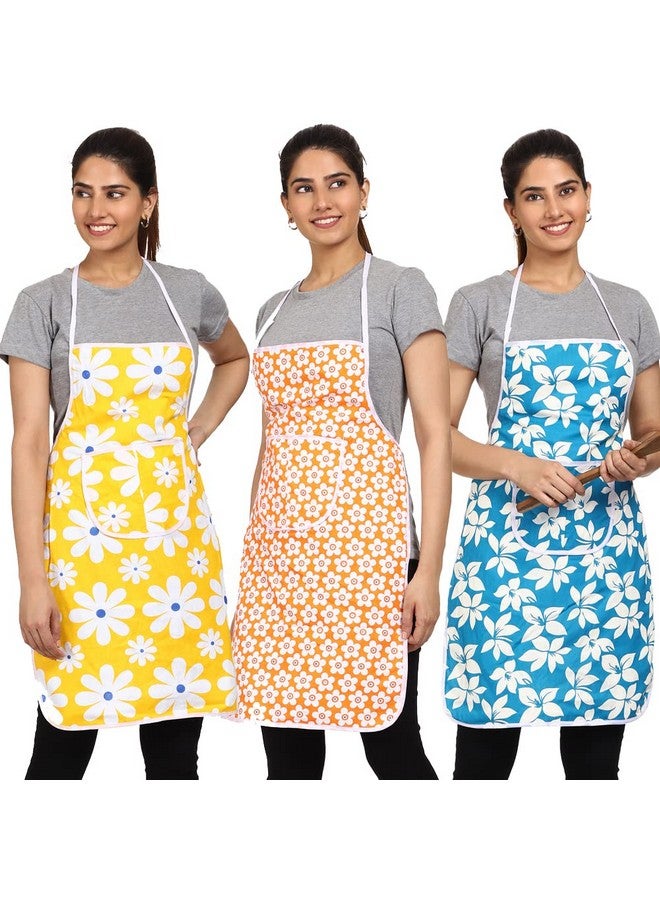 JMi Cotton Floral Print Aprons For Women kitchen Waterproof | Kitchen apron | Apron With Pocket | Multi colour | for Home, Kitchen, Restaurant Free Size (Pack of 3) - Image 1