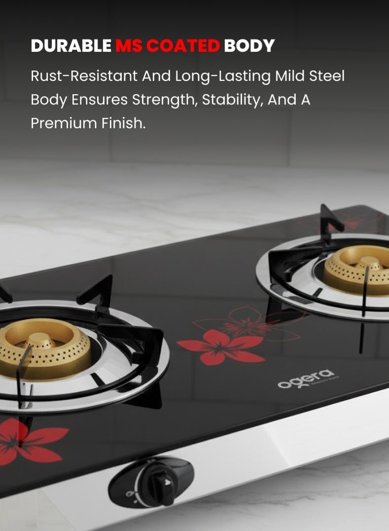 Ogera 2-Burner Gas Stove OG3013GC | Toughened Glass Top | Heavy-Duty MS Coated Body | 5-Prong Pan Support | Powerful High Flame with Low Gas Consumption | Easy-Clean Design | 2-Year Warranty - Image 4