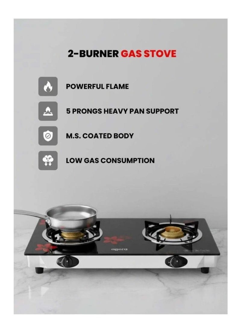 أوجيرا موقد غاز بعيـنين من أوجيرا OG3013GC | سطح زجاج مقوّى | هيكل معدني مطلي عالي التحمل | حوامل قدور بخمس نقاط | لهب قوي مع استهلاك منخفض للغاز | تصميم سهل التنظيف | ضمان سنتين - Image 1