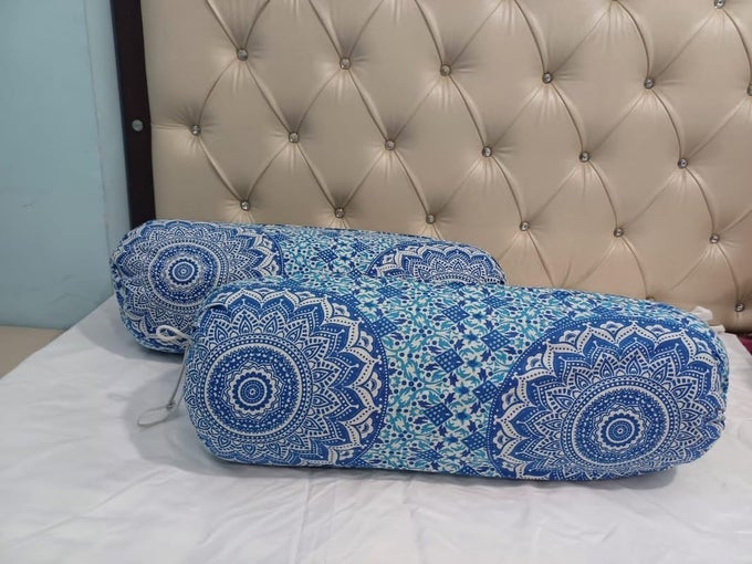 ROUND BED SIDE LONG BOLSTER PILLOW COVER COTTON PRINTED SOFT AND LUXURIOUS DECORATIVE DIWAN SET FOR LIVING ROOM SIZE 16X32 INCHES SET OF 2 PIECES ONLY COVER