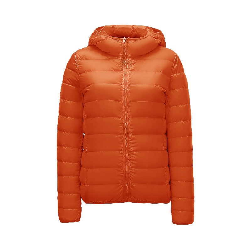 Hooded zipper down cotton-padded jacket womens autumn and winter new cotton-padded clothes for female students Korean fashion versatile top foreign trade cross-border Orange red  - Image 1