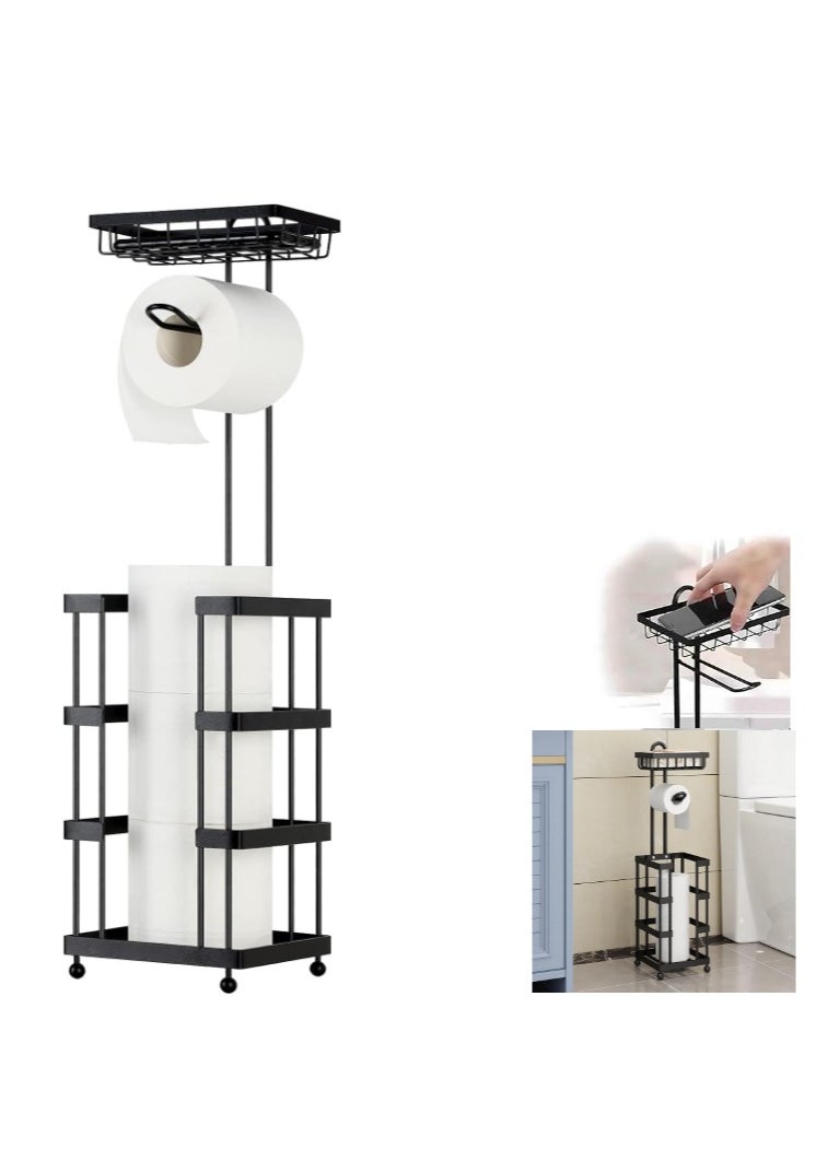 Beauenty - Toilet Paper Roll Holder Stand for Large Rolls with Storage Tray   Free Standing Toilet Paper Dispenser and Storage Reserve - Image 1