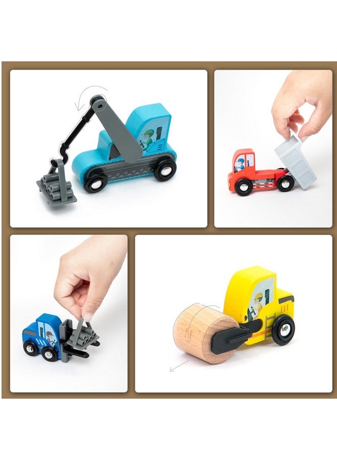 umu® Construction Toy Cars 7 PCS Wooden Kids Mini Vehicles for Toddlers, Compatible to Thomas Train Toys Railway and Major Brands, Best for 3 to 5 Year Old Boys and Girls - Image 3