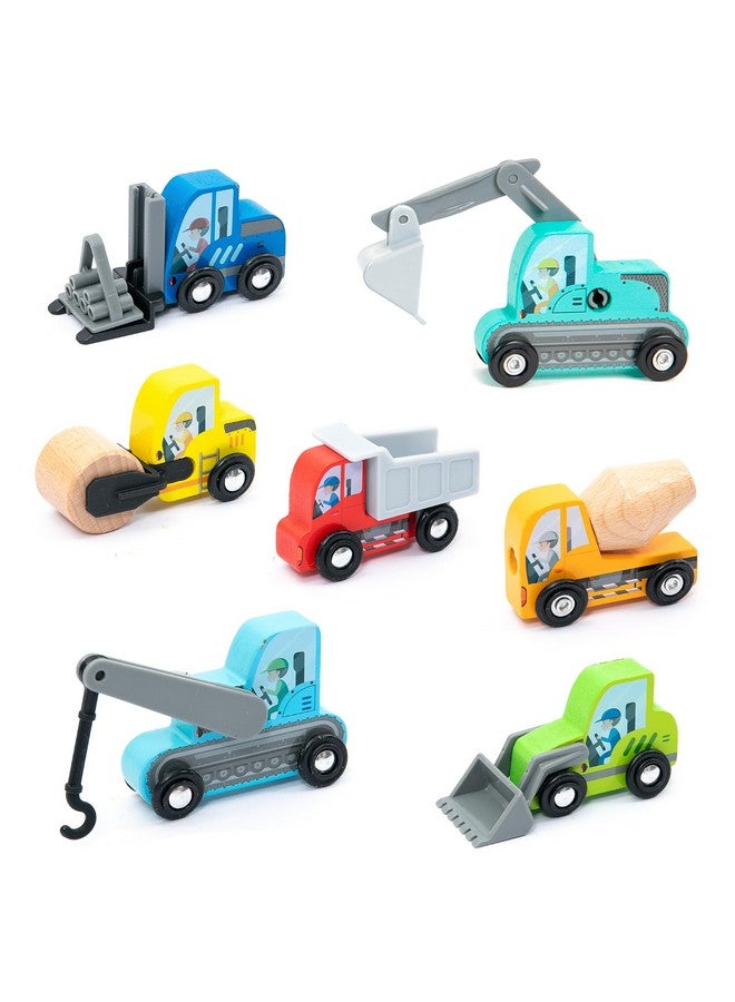 umu® Construction Toy Cars 7 PCS Wooden Kids Mini Vehicles for Toddlers, Compatible to Thomas Train Toys Railway and Major Brands, Best for 3 to 5 Year Old Boys and Girls - Image 1