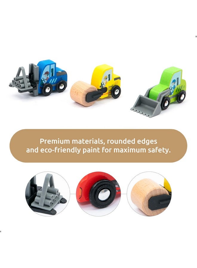 umu® Construction Toy Cars 7 PCS Wooden Kids Mini Vehicles for Toddlers, Compatible to Thomas Train Toys Railway and Major Brands, Best for 3 to 5 Year Old Boys and Girls - Image 2