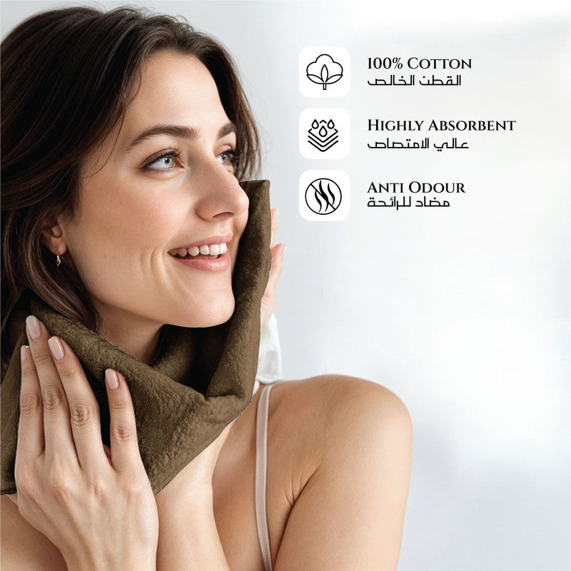 ريست REST  1PC Face Towel 100% Cotton 30x30cm , 12x12 inches Brown Towel Soft and High Absorbent Super Soft Quality Towel - Image 4