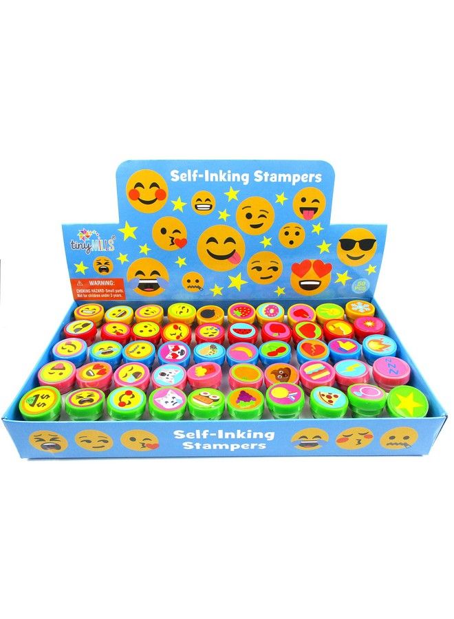 TINYMILLS Tiny Mills 50 Pcs Emoji Assorted Stamps For Kids Selfink Stamps (50 Different Designs) For Emoji Themed Birthday Party Favorsgoodie Bag Pinata Fillers Game Prizes Classroom Rewards Teacher Stamps - Image 2