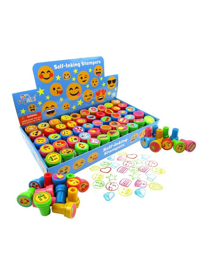 TINYMILLS Tiny Mills 50 Pcs Emoji Assorted Stamps For Kids Selfink Stamps (50 Different Designs) For Emoji Themed Birthday Party Favorsgoodie Bag Pinata Fillers Game Prizes Classroom Rewards Teacher Stamps - Image 3