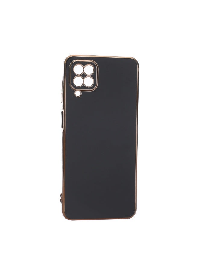 Silicone Case Anti-Shookprof With A Modern Streamlined Design And Gold Electroplated Edges Compatible with Samsung A12 Black - Image 1