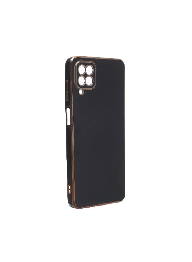 Silicone Case Anti-Shookprof With A Modern Streamlined Design And Gold Electroplated Edges Compatible with Samsung A12 Black - Image 2